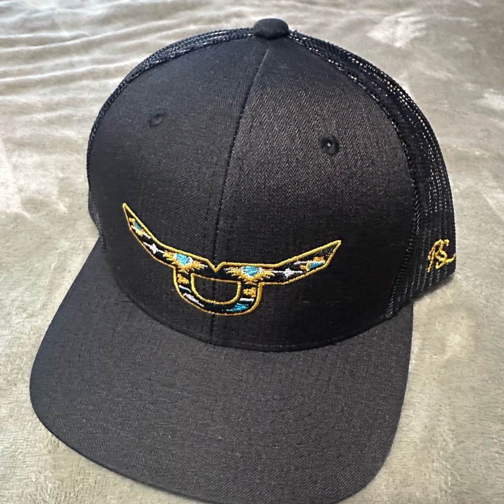 Men's Black Cap with Gold and Blue Embroidery